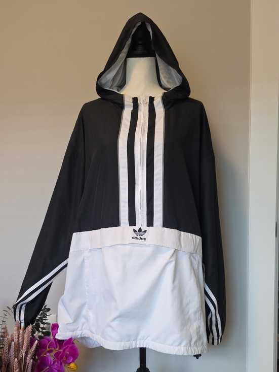 adidas Other - adidas Black and White Hooded Pullover Windbreaker